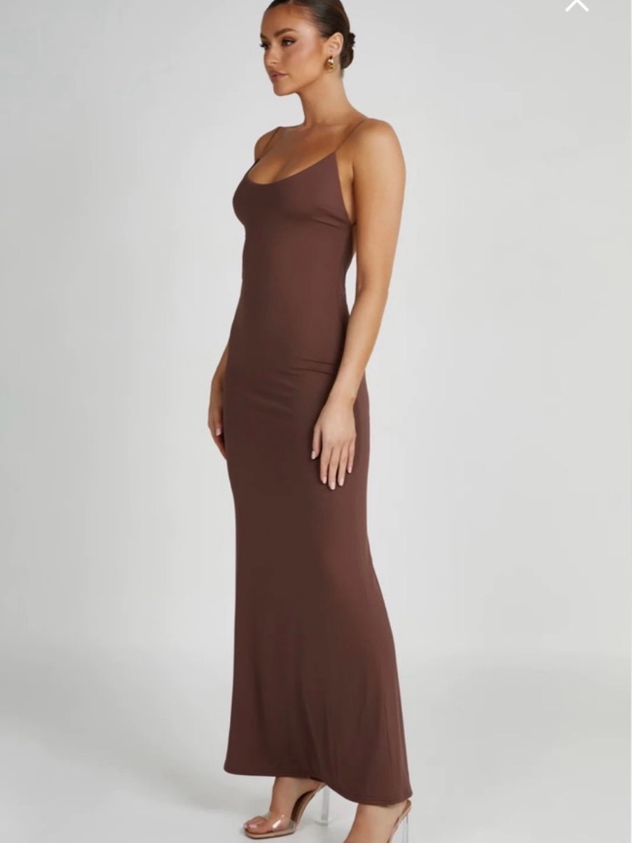 Meshki Chocolate Brown Scoop Neck Sleeveless Maxi Dress